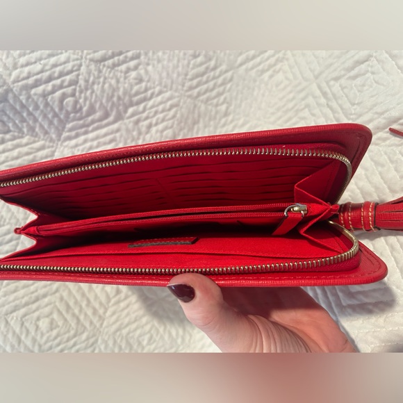 Dooney & Bourke Saffiano Leather Wristlet Red Zip Around Tassel Logo Card Slots - Picture 6 of 9